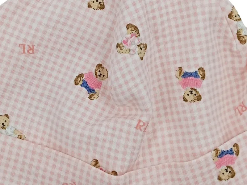 Ralph Lauren Baby Mütze Rosa Teddybären Karo Baumwolle NEU 3