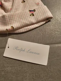 Ralph Lauren Baby Mütze Rosa Teddybären Karo Baumwolle NEU 4