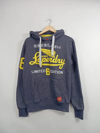 Superdry Herren Kapuzenpullover Hoodie Grau S Streetwear Logo-Print
