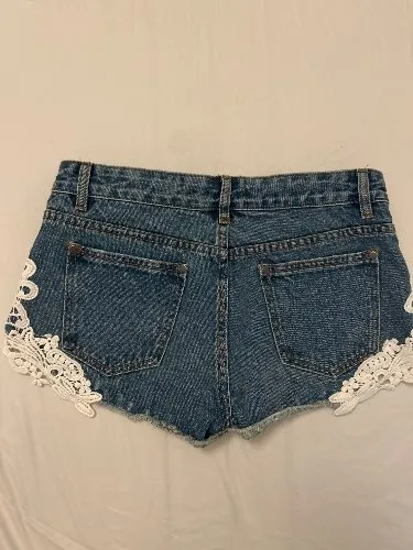 24Colours Jeans Shorts Damen Gr. 36 Spitze Hotpants Blau Sommer