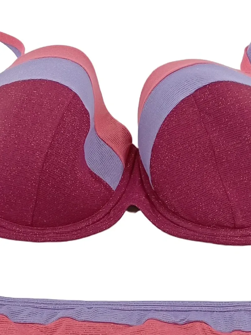 Ulla Popken Damen Bikini Set Gr. 95D Lila Glitzer Bügel NEU 2