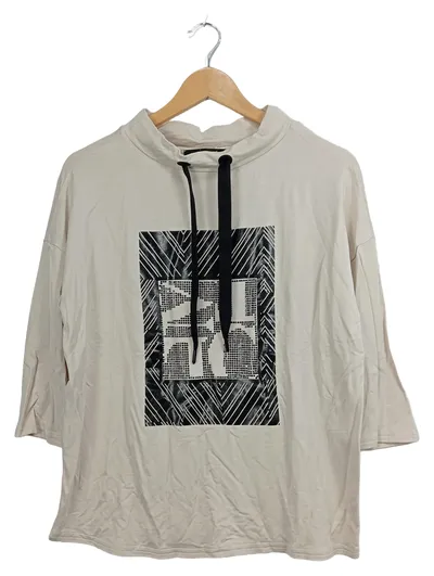 LeComte Damen Shirt Gr. 40 Beige Strass-Applikation Modal 3/4-Arm