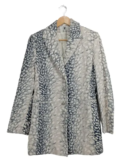 Fashion For You Damen Blazer Mantel Gr. 38 Animal Print Weiß Grau