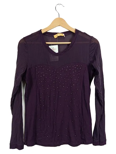 BiBA Damen Langarmshirt Gr. 34/XS Lila Strass Mesh Viskose Elegant Party