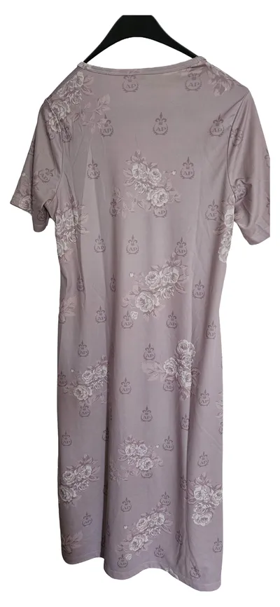 Alfredo Pauly Nachthemd Damen Rosa Blumenmuster Logo Gr. 36-38 Kurzarm Polyester