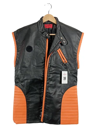 Happy Heidemann Steppweste Damen Gr. 40 Schwarz Orange Lederoptik Biker
