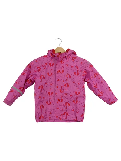 CareTec Regenjacke Mädchen Gr. 104 Pink Regenschirm Muster Kapuze Outdoor