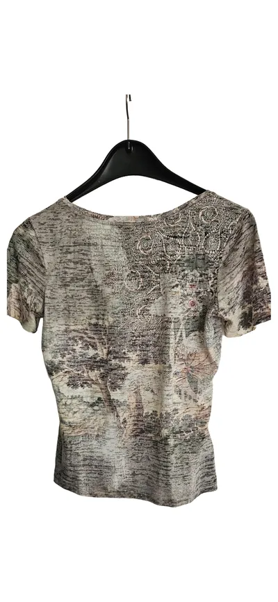 BiBA Damen T-Shirt Gr. XS 34 Grau Floral Strass Kurzarm Modern