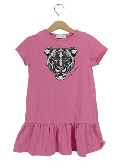 Roberto Cavalli Junior Mädchen Kleid Gr. 110 Pink Tiger Print Rüschen