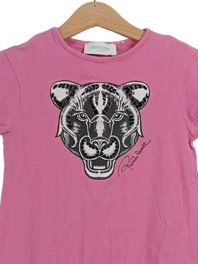 Roberto Cavalli Junior Mädchen Kleid Gr. 110 Pink Tiger Print Rüschen