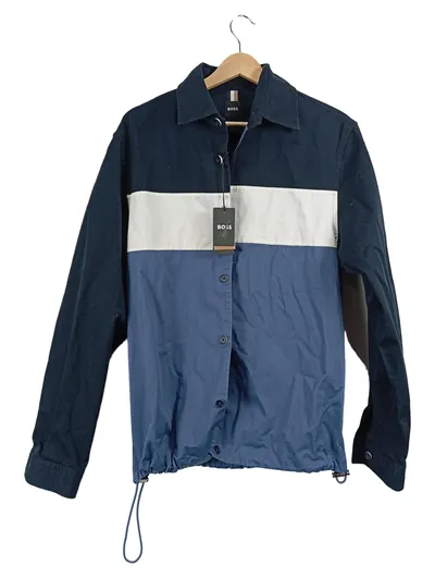 BOSS Herren Blouson Jacke Blau Streifen Baumwolle Gr. M Freizeit Casual