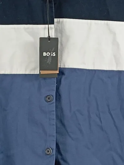 BOSS Herren Blouson Jacke Blau Streifen Baumwolle Gr. M Freizeit Casual