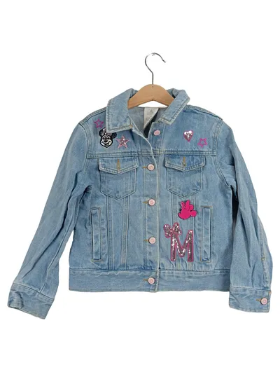 Disney Minnie Mouse Jeansjacke Mädchen Gr. 116 Pailletten Blau