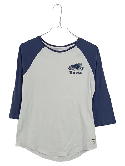 Roots Damen Baseball Shirt Raglan 3/4 Arm Weiß Blau Gr. S Baumwolle