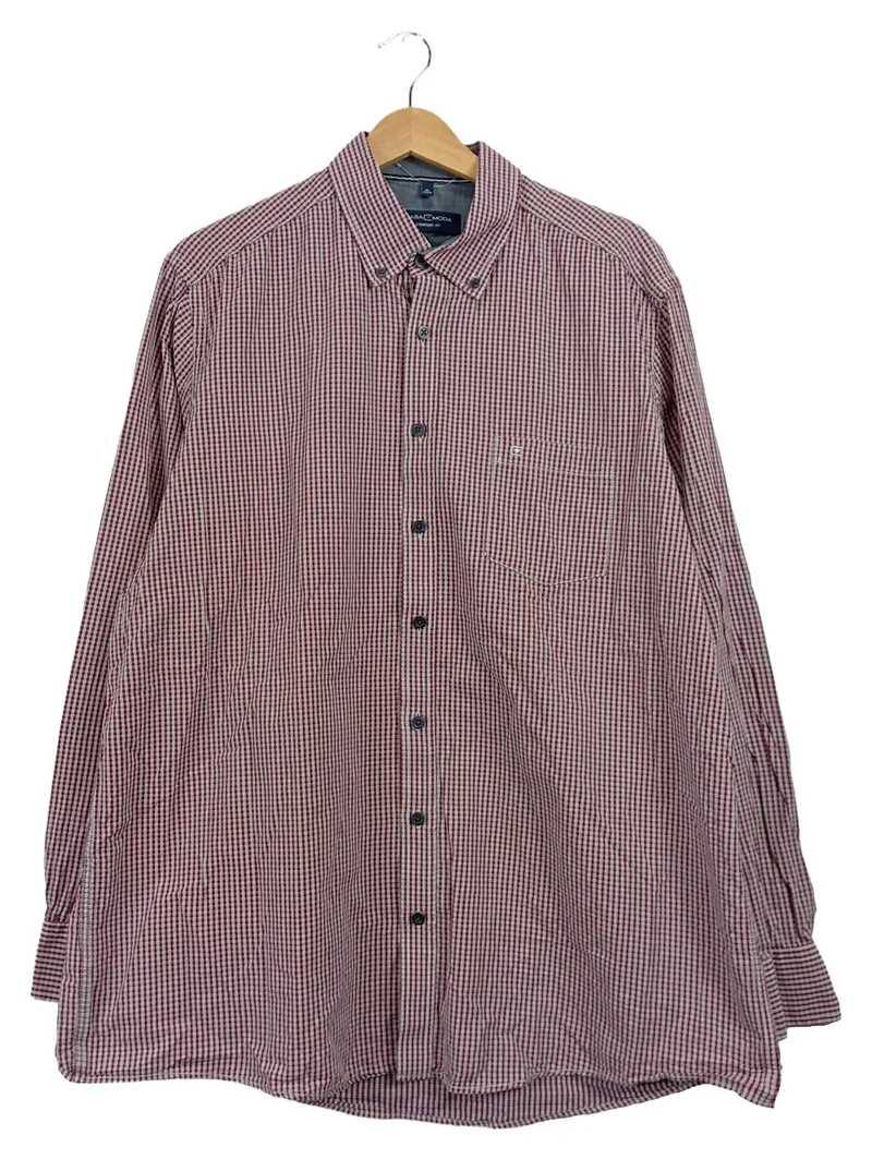 CASAMODA Herren Freizeithemd Langarm Kariert Rot Weiß Comfort Fit XL 1