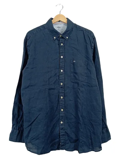 FYNCH-HATTON Herren Leinenhemd Langarm Blau Gr. XL Premium Soft Linen