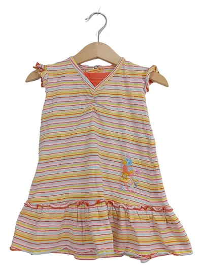 WHOOPI Mädchen Kleid Sommerkleid Gr. 86 Gestreift Vogel Applikation Bunt