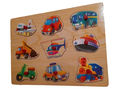 Holz Steckpuzzle Fahrzeuge Kinder Lernspielzeug 9 Teile mit Griffen