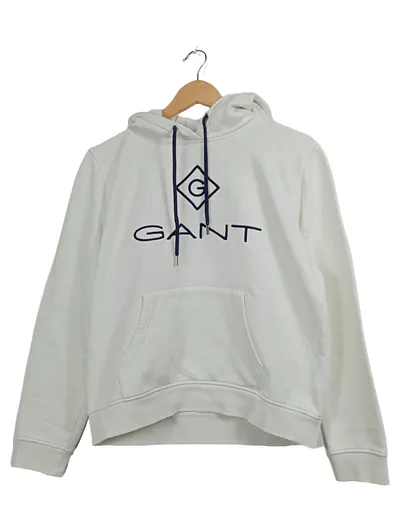 GANT Hoodie Herren Kapuzenpullover Gr. M Weiß Logo Stickerei Baumwolle