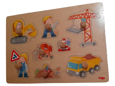 HABA Steckpuzzle Baustelle Holzpuzzle Fahrzeuge Motorik Spielzeug
