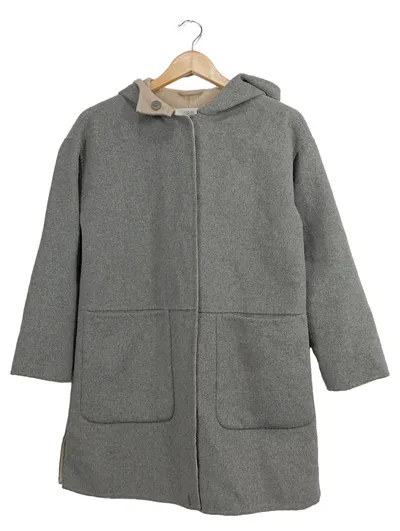 ZARA Kinder Übergangsmantel Kapuze Gr. 164 Grau Wolloptik