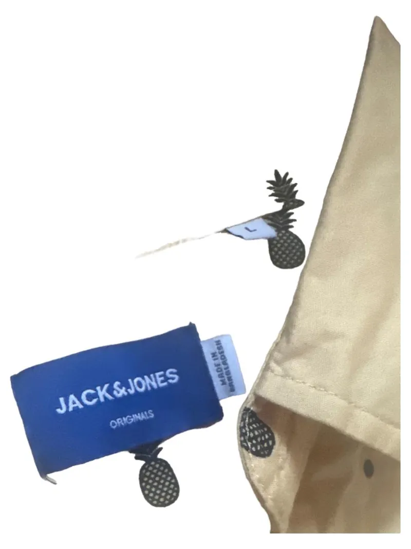 Jack & Jones Herren Freizeithemd Kurzarm Ananas Print Beige Gr. L 7