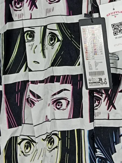 FSBN Anime Manga Print Hemd Herren XS Kurzarm Oversized Fit Mehrfarbig