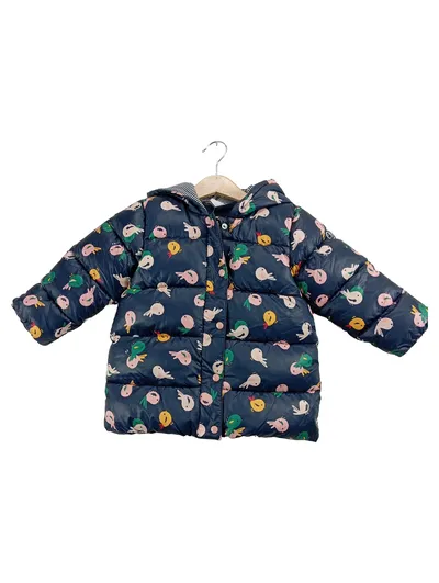 Petit Bateau Steppjacke Winterjacke Blau Vogelmotiv Kapuze Gr. 95, 98