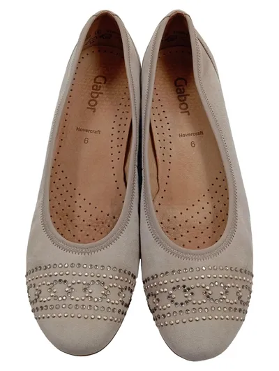 Gabor Hovercraft Ballerinas Damen Gr. 39 Beige Strasssteine Slipper