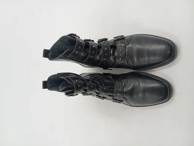 Paul Green Damen Stiefelette Schwarz Leder Schnallen Nieten Gr. 38.5