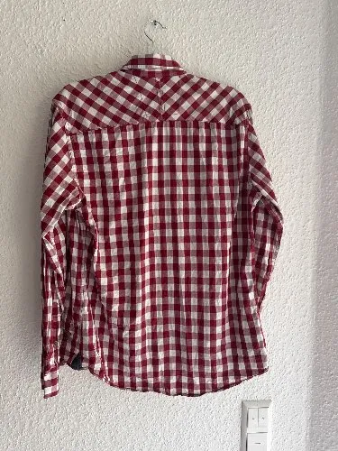 Krüger Buam Trachtenhemd Herren Gr. M/50 Rot Weiß Kariert Baumwolle