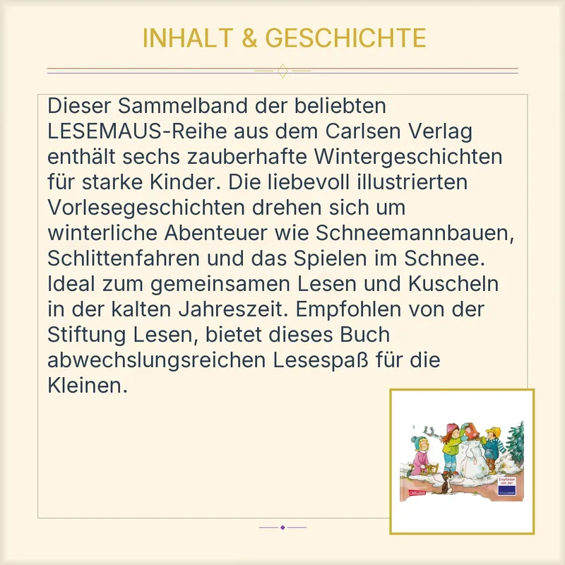 Carlsen LESEMAUS Winter Geschichten 6in1 Vorlesebuch Kinderbuch Hardcover 3