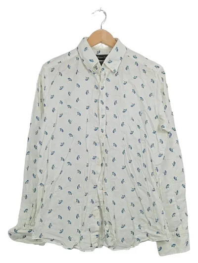 Massimo Dutti Herren Leinenhemd Gr. M Weiß Blumenmuster Casual