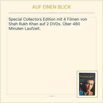 Shah Rukh Khan DVD Box 4 Filme Special Collectors Edition Biografischer Film