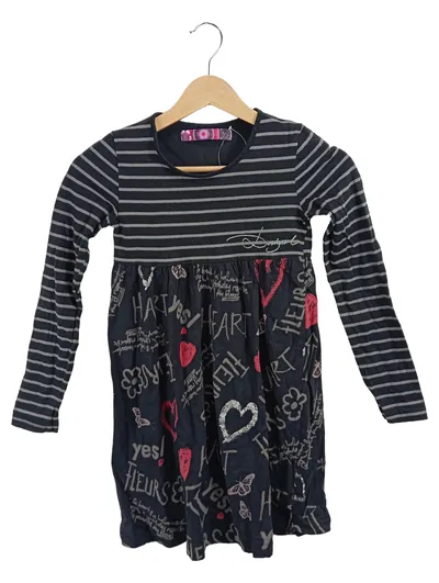Desigual Mädchen Freizeitkleid Gr. 134 Schwarz Gestreift Herz Schriftzug