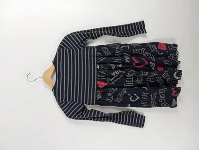 Desigual Mädchen Freizeitkleid Gr. 134 Schwarz Gestreift Herz Schriftzug