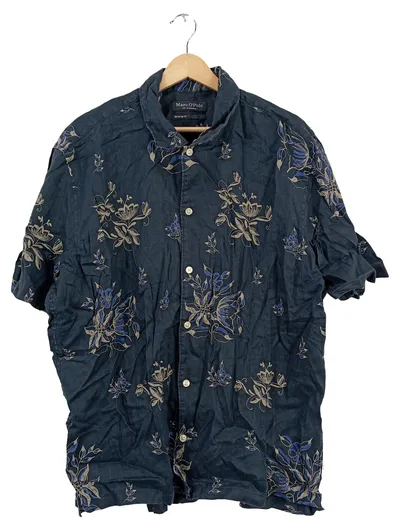 Marc O'Polo Herren Freizeithemd Gr. 54 XXL Blau Blumenmuster Leinen Regular Fit