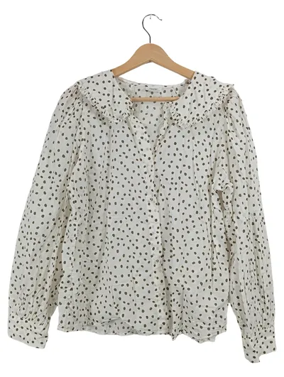 Marc O'Polo Denim Hemdbluse Damen XL Weiß Gepunktet Rüschen Bio-Baumwolle