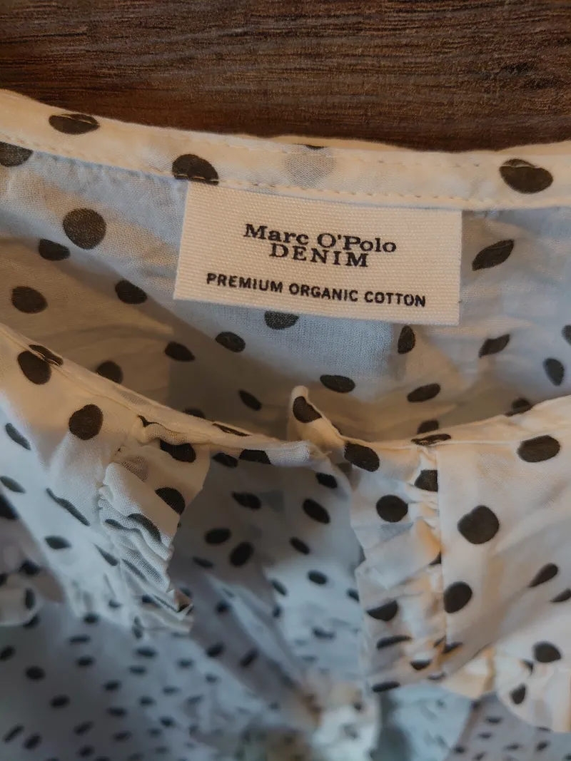 Marc O'Polo Denim Hemdbluse Damen XL Weiß Gepunktet Rüschen Bio-Baumwolle 2