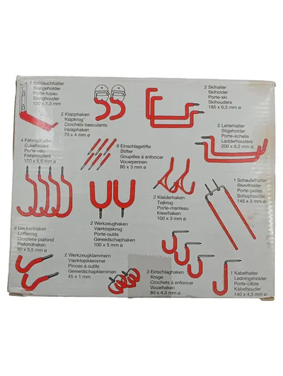 Meister Universal Haken-Satz 30tlg. Wandhaken Garage Keller Ordnung Rot Metall