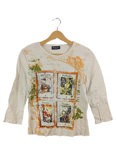 Woodpecker Damen Langarmshirt Beige Gr. 36 S Casual Grafik Print Baumwolle