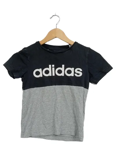 Adidas Kinder T-Shirt Gr. 128 Schwarz Grau Logo Baumwolle Sportlich