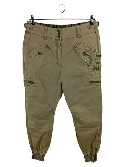 Desigual Damen Cargohose Oliv Gr. 42 W33 Stickerei Casual