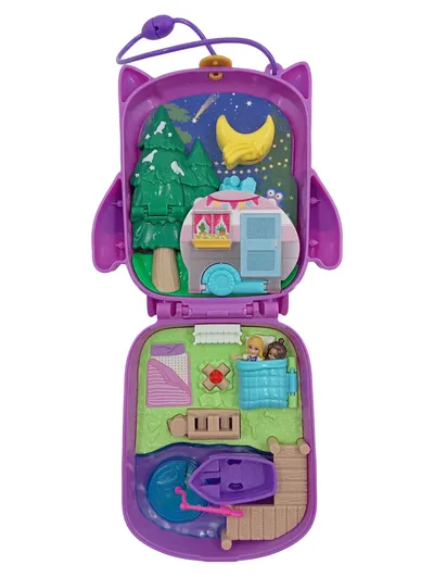 Polly Pocket Eule Spielzeug Anhänger Camping Spielfiguren-Set Komplett Lila