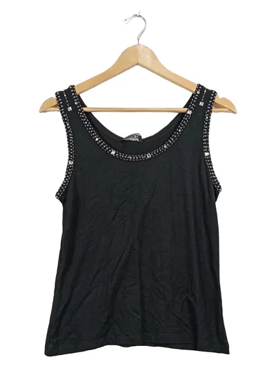 TUZZI Damen Top Gr. 40 Schwarz Strassbesatz Elegant Viskose