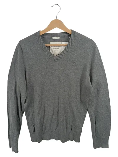 Abercrombie & Fitch Herren Pullover V-Ausschnitt Grau Gr. 38 Kaschmir-Mix