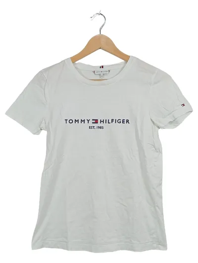 Tommy Hilfiger Damen T-Shirt Logo EST. 1985 Weiß Gr. XS