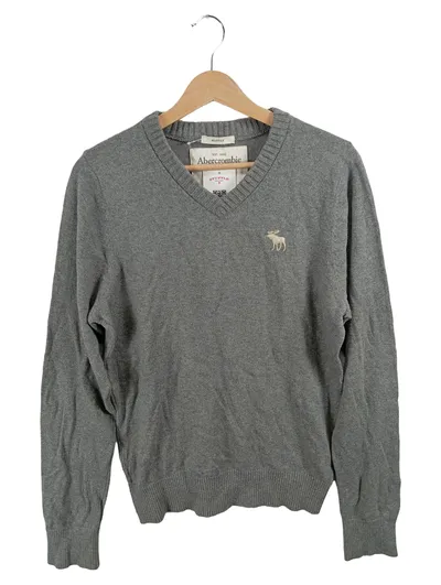 Abercrombie & Fitch Herren Pullover V-Ausschnitt Grau Meliert Gr. 38 M