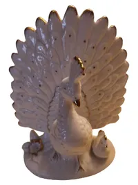 BUTHE Porzellan Dekofigur Pfau Küken Elegant Weiß 18cm 1