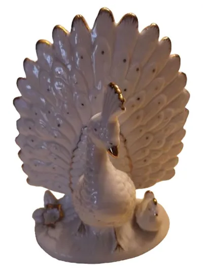 BUTHE Porzellan Dekofigur Pfau Küken Elegant Weiß 18cm